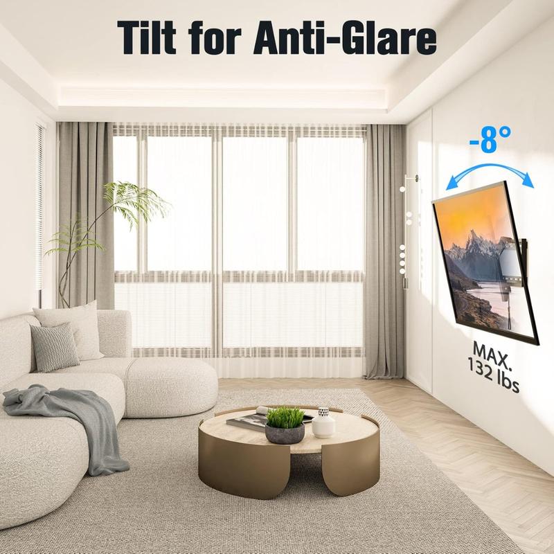 TV Mount for Most 37-75 Inch TV, Universal Tilt TV Wall Mount Fit 16", 18", 24" Stud with Loading Capacity 132lbs, Max Vesa 600 x 400mm