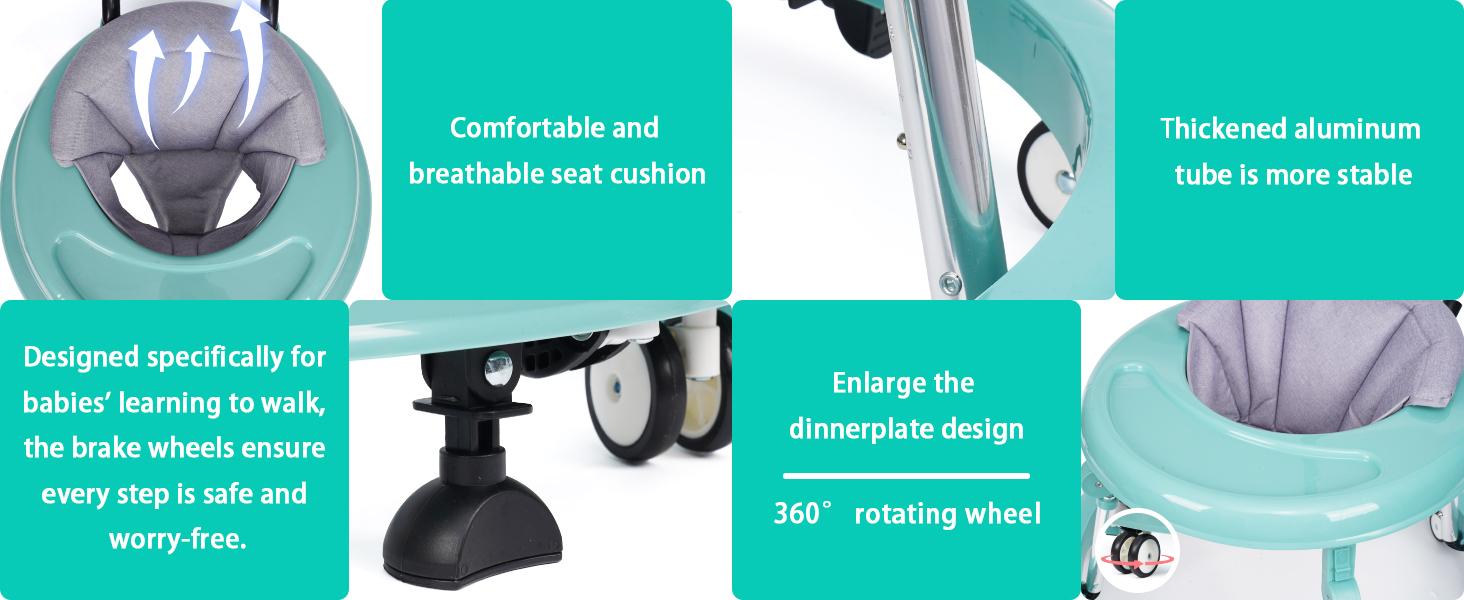 Baby Walker Foldable with 9 Adjustable Heights, 7-18 Months  Baby Walkers, with Wheels Portable Anti-Rollover, Rolling portable design, Anti Fall Walker,summersale