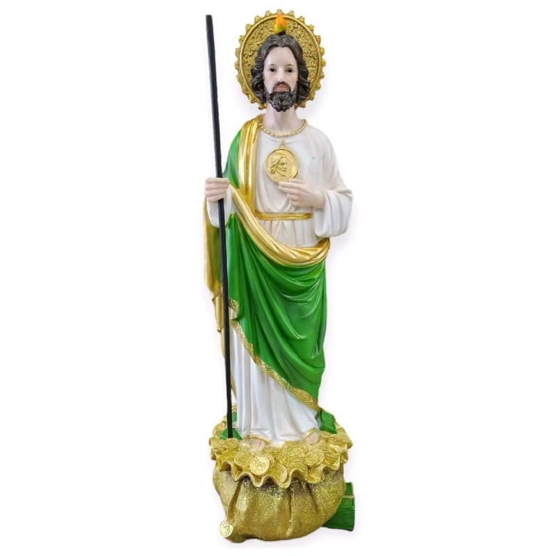San Judas 20" Inches Tall CON CAPA (6 Estilos para Escojer)  Brand New Statue with Green and Gold Accents Religious Decor Ornaments St Jude Thaddeus With Cape Santo de los Casos Imposibles