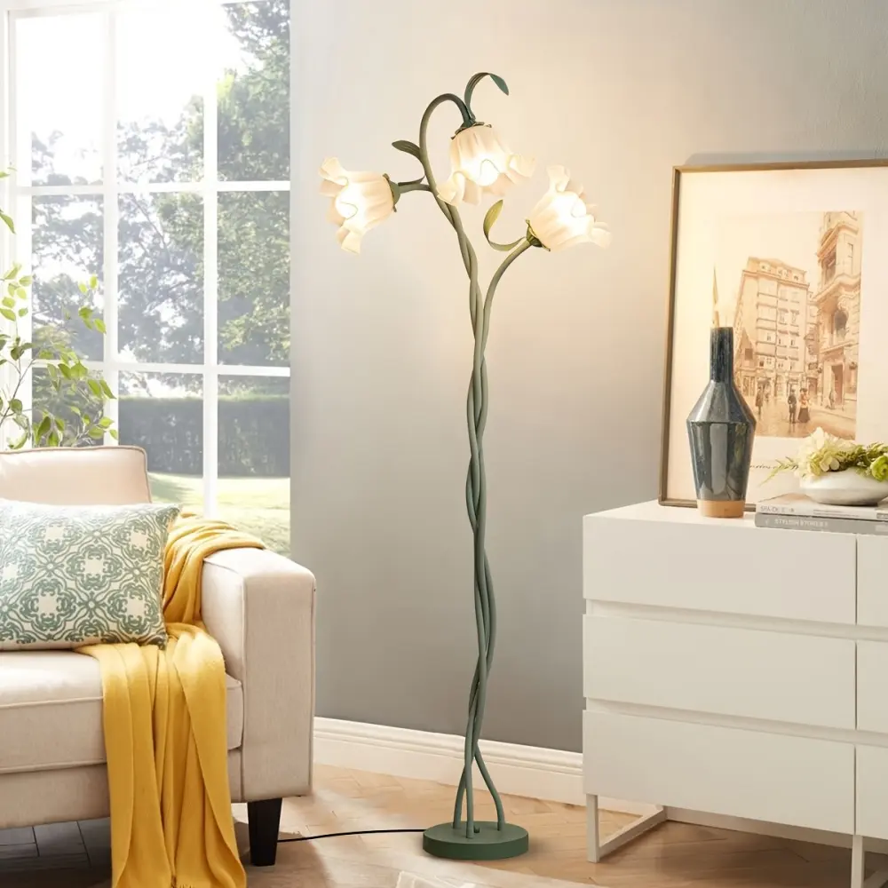 Vintage 3-Head Plastic Flower Floor Lamp - Adjustable Gooseneck Corner Standing Decorative Lights with 3 Color Temperature Modes (Warm/Natural/White) for Adults, Room Decor, House Decor, Home Improvement Accessory