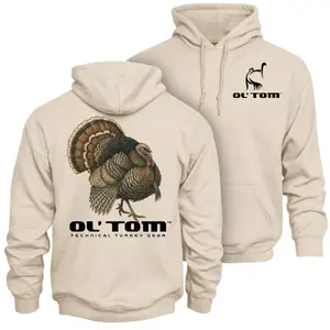 Ol' Tom Turkey Hunting Hoodie – Strutting Wild Turkey Gobbler Graphic Back Print, Technical Turkey Gear Apparel for Turkey Hunters, Outdoor Spring Gobbler Hunting Lifestyle Hoodie