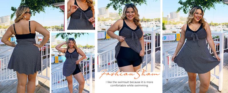 Hanna Nikole Women's Two Piece Swim Dress Plus Size Tummy Control Floral Printed Swimwear Swimsuits with Boyshort Tankinis Set Swimdress Outdoorfun