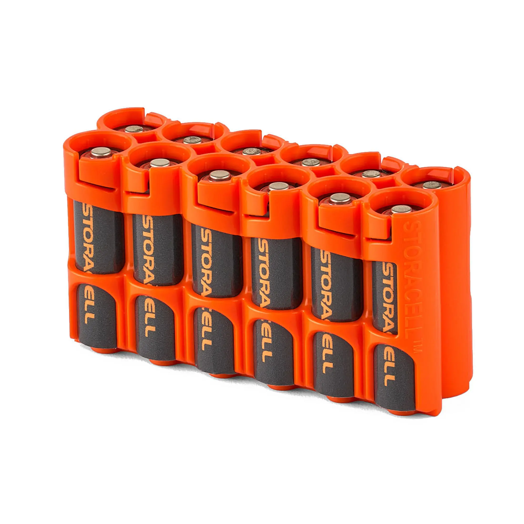 Storacell AA 12 Pack Battery Caddy (Batteries Not Included) - Orange Color with Compact Design for Easy Storage and Organization