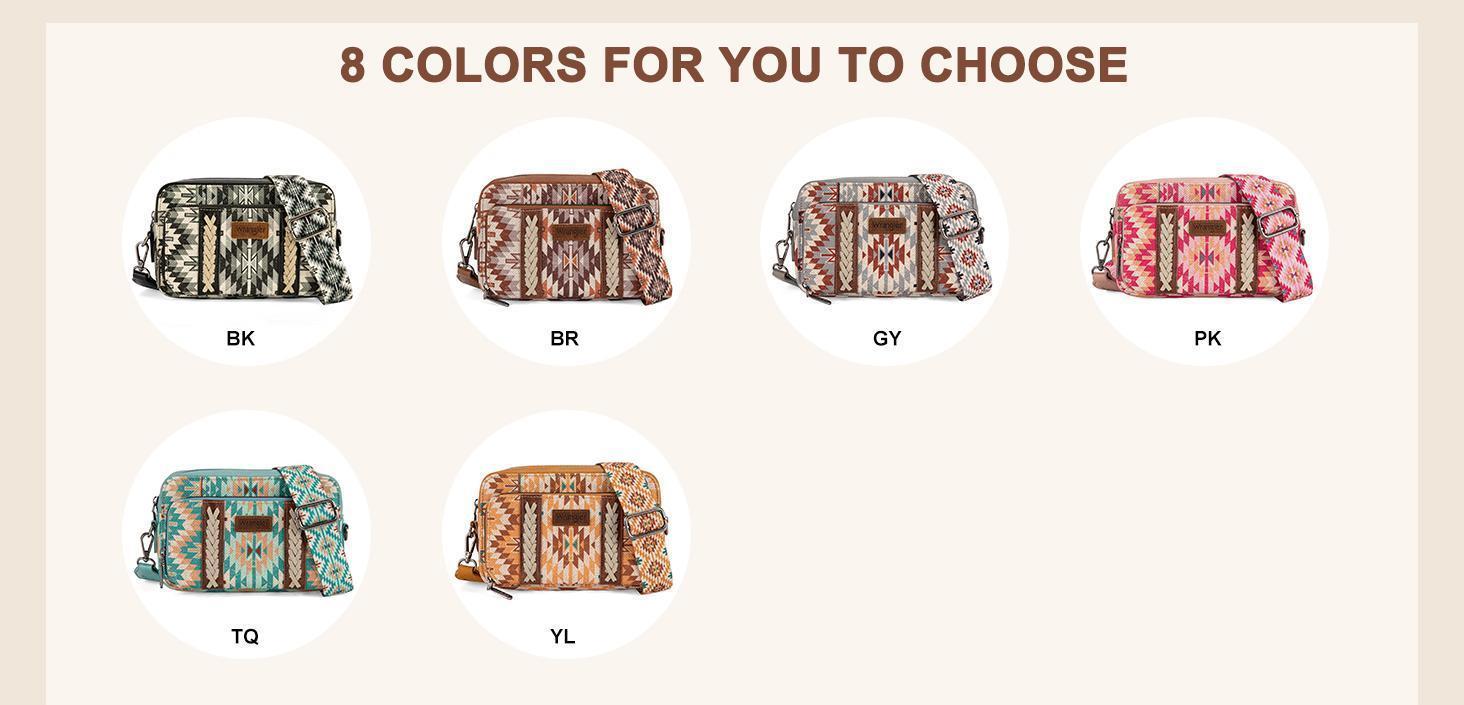 Wrangler Crossbody Bag for Women Boho Aztec Small Multi Pocket Crossover Purse
