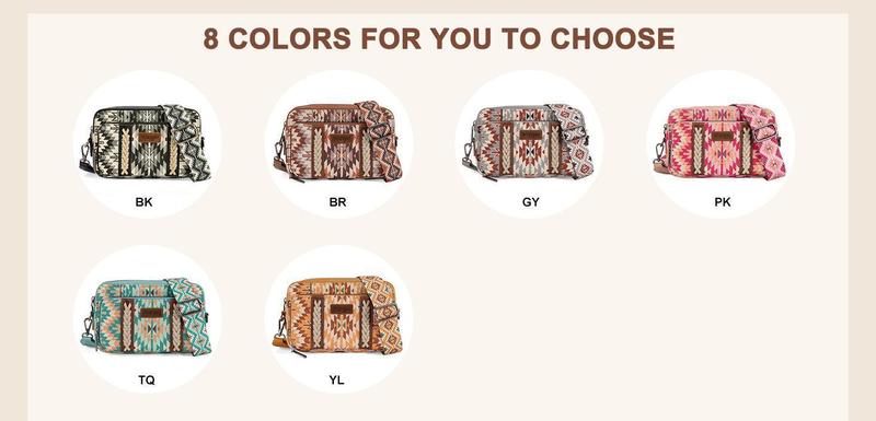 Wrangler Crossbody Bag for Women Boho Aztec Small Multi Pocket Crossover Purse