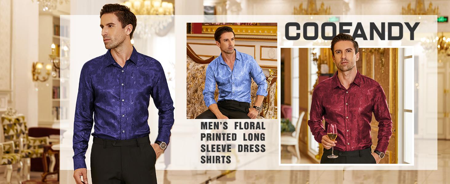 COOFANDY Men's Silk Satin Dress Shirt Long Sleeve Floral Printed Shirt Paisley Button Down Shirts for Wedding Party Prom COOFANDY Men's Silk Satin Dress Shirt Long Sleeve Floral Printed Shirt Paisley Button Down Shirts for Wedding Party Prom