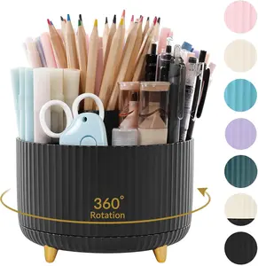 360 Degree Rotating Desk Organizer, Dual-Purpose Pencil Pen Holder for Desktop, Rotating Desk Pen Organizer with 5 Slots, Office Supplies, Pencil Cup for Office, School, Home
