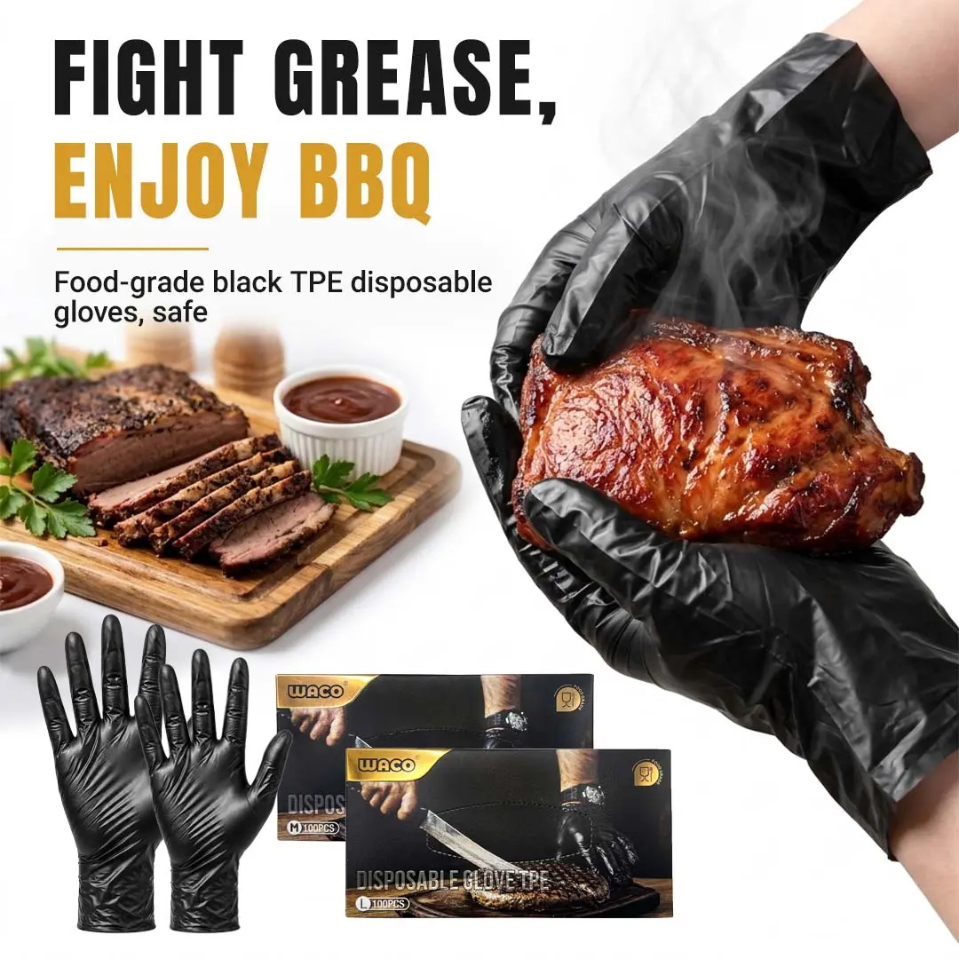 【TikTokShopBackToSchool】 Black Disposable Food-Grade Waterproof Gloves for Cleaning & Food Prep, Food preparation suitable for picnics, gatherings, and similar events 100-Count Home Care Cleaning Box