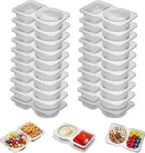 20 Set Reusable Snack Containers, 2-Compartment Dipping Containers with Lid for Refrigeration, Portion Control, Outdoor Takeaway Sauce Dip Case