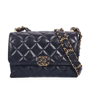 Pre-owned CHANEL Lambskin Wallet on Chain 19 Black Quilted 68399510
