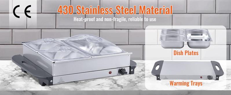 VEVOR Electric Buffet Server & Food Warmer, 14" x 14" Portable Stainless Steel Chafing Dish Set with Temp Control & Oven-Safe Pan, Perfect for Catering, Parties, Events, Entertaining, Silver, ETL