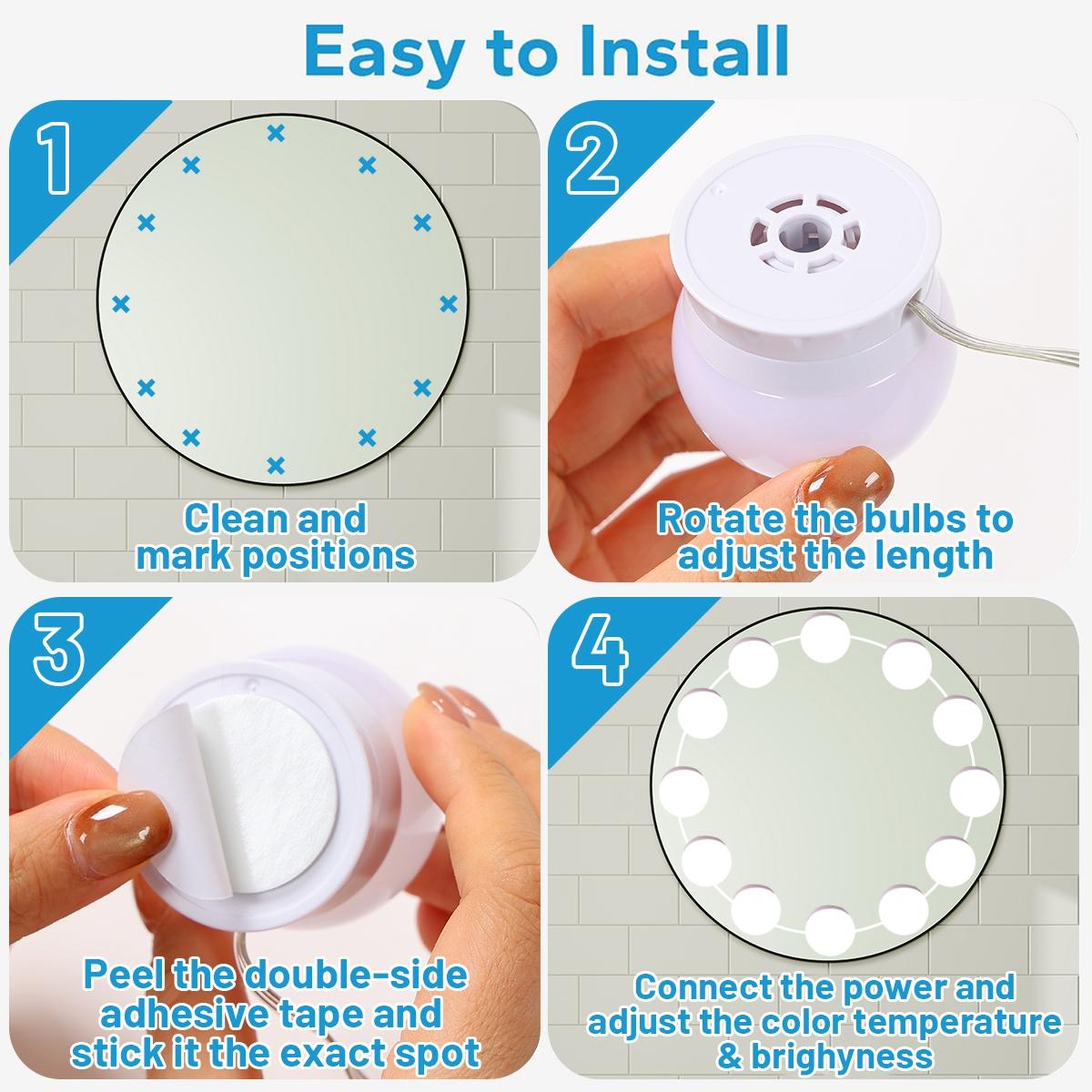 LED Vanity Lights For Mirror, Consciot Hollywood Style With 12 Dimmable Bulbs, Adjustable Color & Brightness, USB Cable, Stick on for Makeup Table Dressing Room Mirror