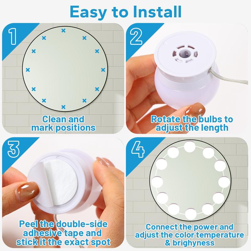 LED Vanity Lights For Mirror, Consciot Hollywood Style With 12 Dimmable Bulbs, Adjustable Color & Brightness, USB Cable, Stick on for Makeup Table Dressing Room Mirror