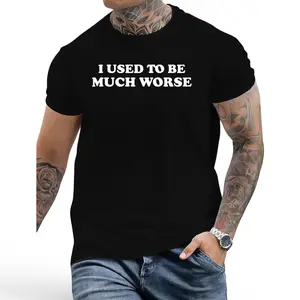 Trendy Black Crew Neck Shirt with Striking White Slogan, Comfortable Short Sleeves