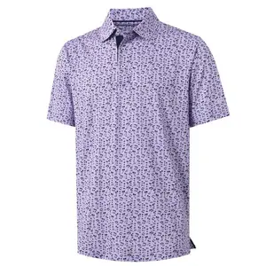 Men's Fashion Polo Shirt Elastic High Performance Golf Shirt Casual Top Graffiti Collar T-shirt Creative Men's Short Sleeve Mint Seaside Palm