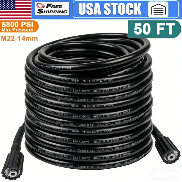 High Pressure Washer Hose 15m/50ft M22-14mm Power Washer Extension Hose for Cleaning Car washing tools and accessories Kink Resistant Hose Garden Hose