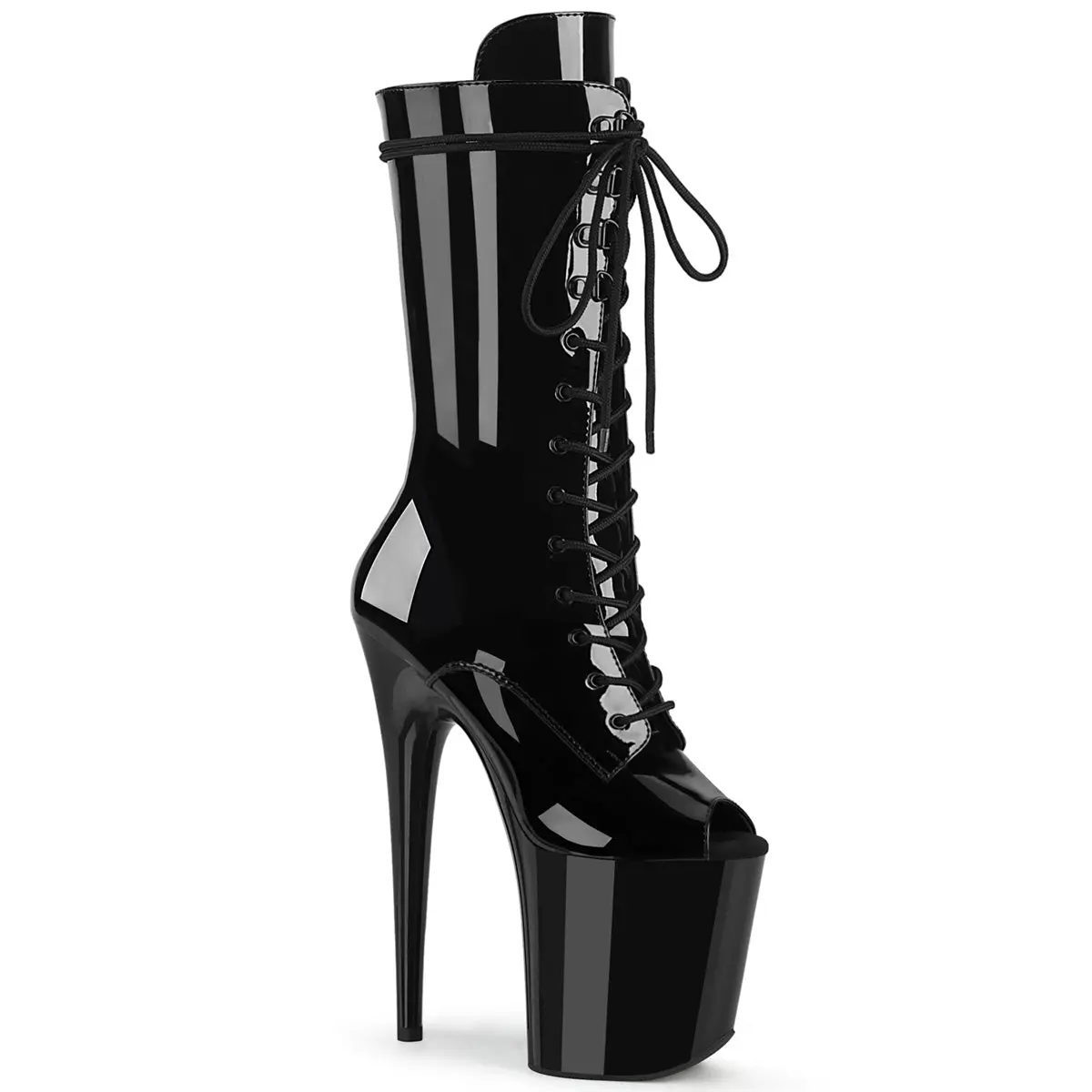 Pleaser Women's Lace-Up Peep-Toe Mid Calf Boots, 8" Stiletto Heel Platform Statement Shoes with an Inside Zip Closure for All Seasons, Footwear
