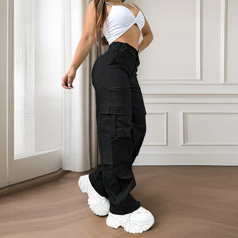 Women’s cargo work pants, straight-leg multi-pocket casual trousers, suitable for outdoor sports, cycling, and hiking.