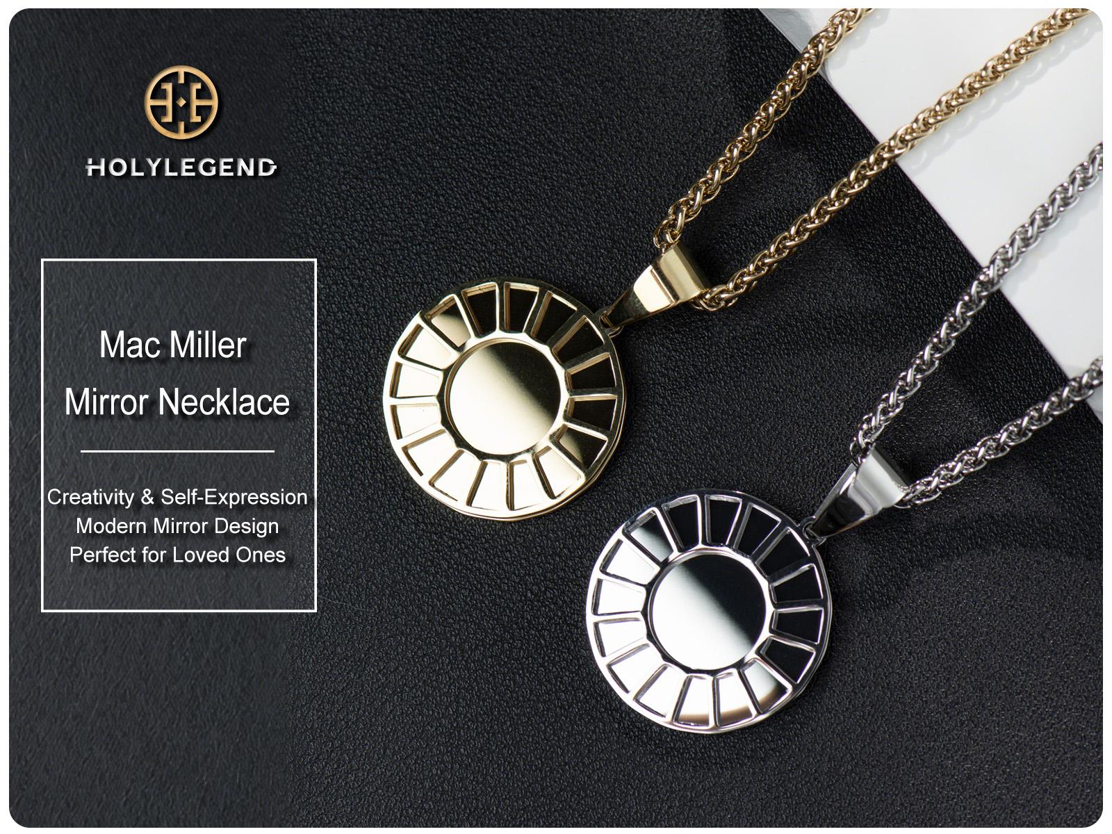 Holylegend Mac Miller Divine Feminine Necklace, Mirror Pendant Jewelry in Gold & Silver, Inspired Gift for Music & Fashion Lovers Cross Chain Design