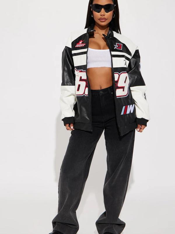 Racing Flag Bomber Jacket - Black/White
