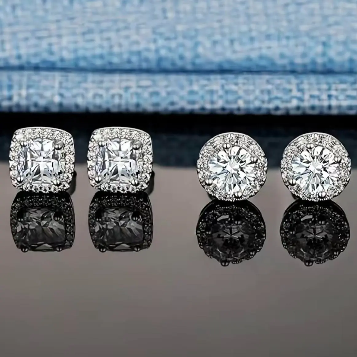 Cubic Zirconia Stud Earrings, 925 Sterling Silver Post Earrings, Sparkling Round & Square CZ Studs for Women and Men, Classic Hypoallergenic Everyday Earrings wife gift