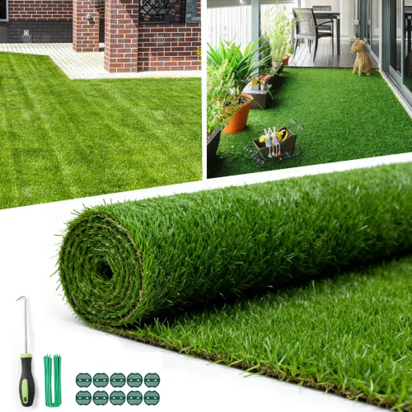 Plush Blades Realistic Thick-Pile Lead-Free Artificial Grass Carpet - Durable, Low-Maintenance, Easy-Cleaning Synthetic Lawn Turf for Balcony, Events, Green Space Home Decor Supplies