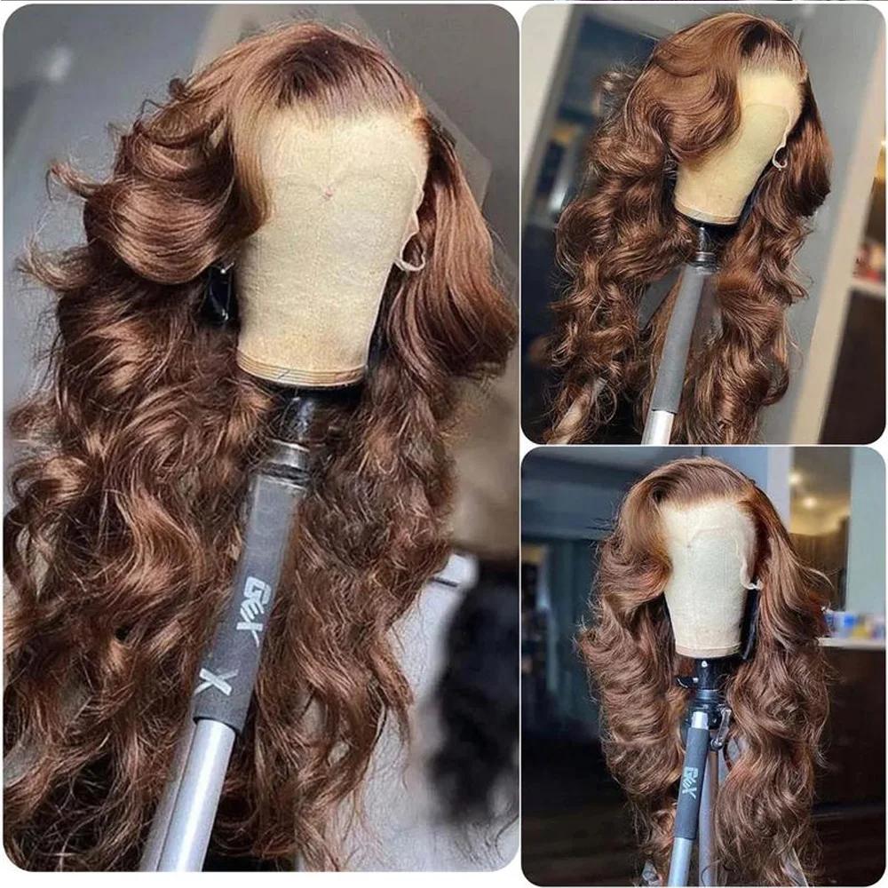 Bling Hair 30 32 34 Inch Chocolate Brown 13X4 Lace Front Wig Body Wave Human Hair 180% Density 13x6 Hd Transparent Front Wigs Pre Plucked Wigs For Women