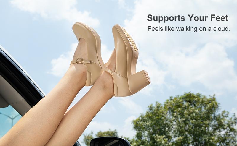 Dream Pairs Mary-Jane Low-Block Pumps – Closed Round-Toe, Cushioned Work-to-Wedding Heels
