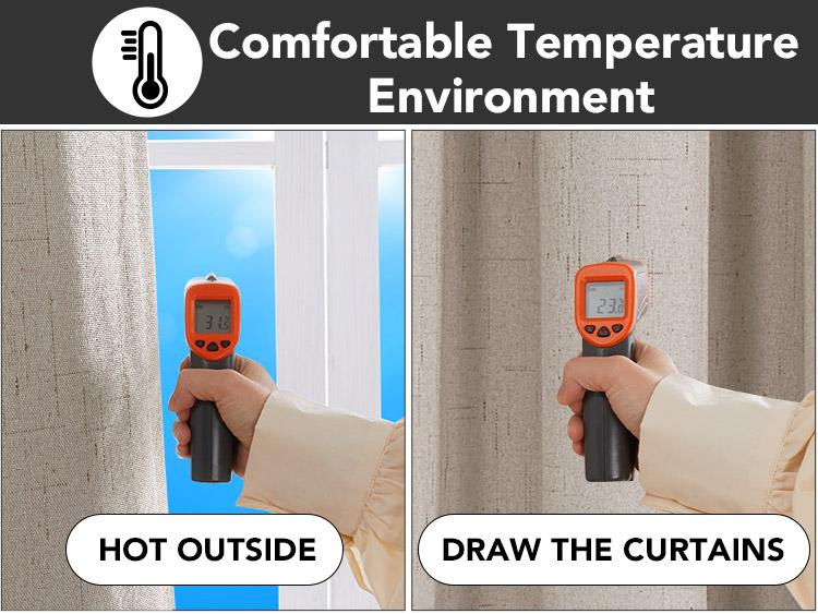 Deconovo Linen 100% Blackout Curtains  2 Panels, Thermal Insulated Living Room Curtains, Room Darkening Window Curtains Drapes for Bedroom Windows