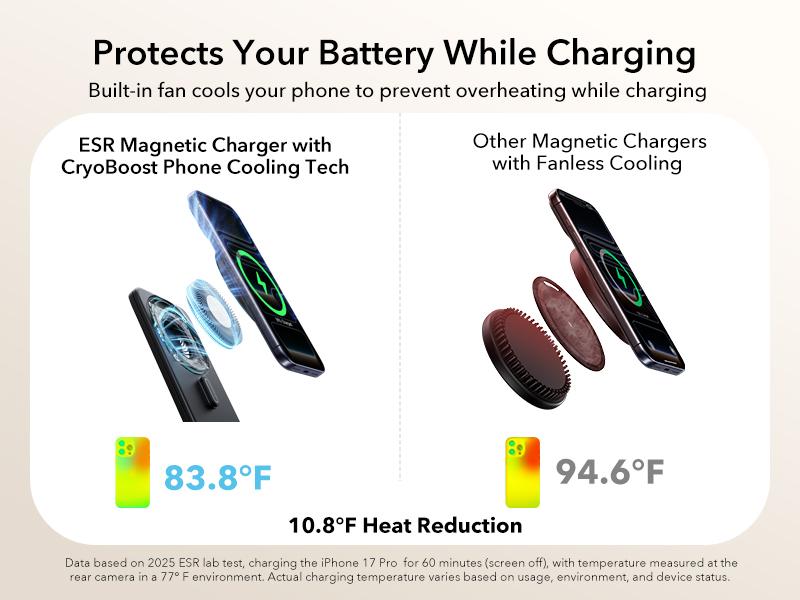 ESR 3 in 1 Charging Station for Apple, Qi2.2 25W MagSafe Charger with CryoBoost, Phone-Cooling Wireless Charging Station Foldable, for iPhone 17/16 with iOS 26(50W Adapter), AirPods, Apple Watch,Black