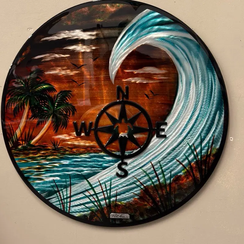 Hand-Etched & Painted 36" Aluminum Wall Art - Palm Tree Art - Original Metal Decor with Epoxy Finish