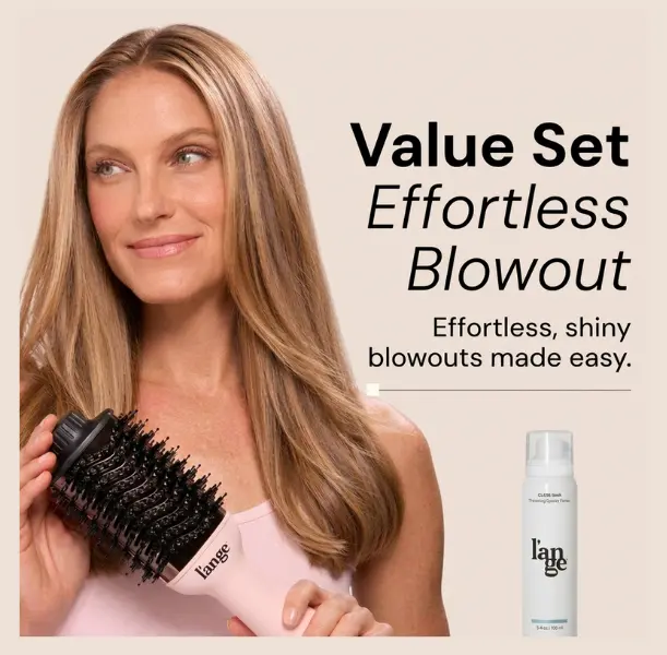 L'ANGE HAIR - Effortless Blowout Duo Value Set - Le Volume 2-in-1 Titanium Brush Dryer, Glass Hair Thermal Blowout Primer Curling Iron Wand, Smooth, Glowup, Glow Up, Hair Tools
