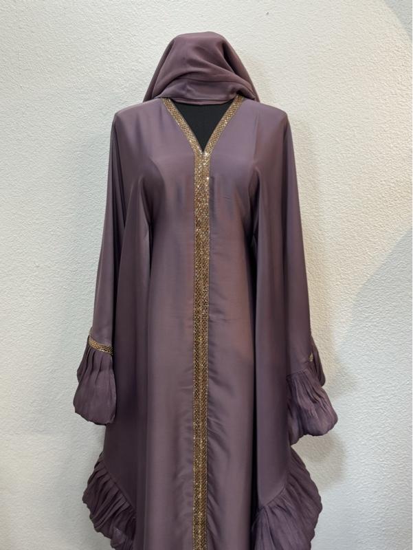 Dubai Butterfly Style Abaya -  Color with Gold Embellishments and Hooded Design