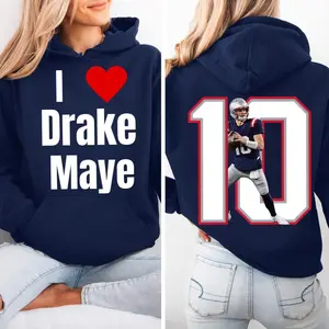 I Heart Drake Maye Football Hoodie | Two-Sided Graphic Sweatshirt for Men & Women | New England Game Day Apparel | Funny Fan Gift
