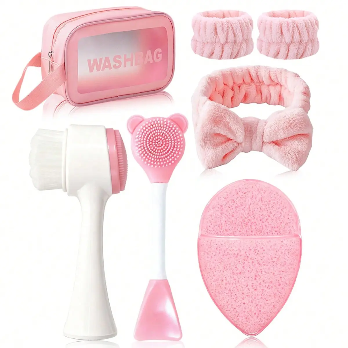 7-Piece Facial Cleansing Beauty Spa Tool Set, Facial Care Tools, Deep Cleaning Exfoliating Brush, Soft Velvet Hair Band, Silicone Face Brush, Includes Storage Bag