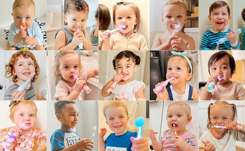 Papablic Baby Electric Toothbrush 0-3 Years, 2-in-1 Auto Brush with FDA Silicone , Dentist Approved for Toddler Teeth Care, Daily Oral Hydiene Tools, Stop Bedtime Fights