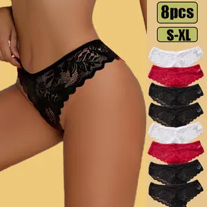 8 packs of black, red and white women's underwear, sexy lace, comfortable and breathable, daily versatile, sports quick-drying, home thong panty