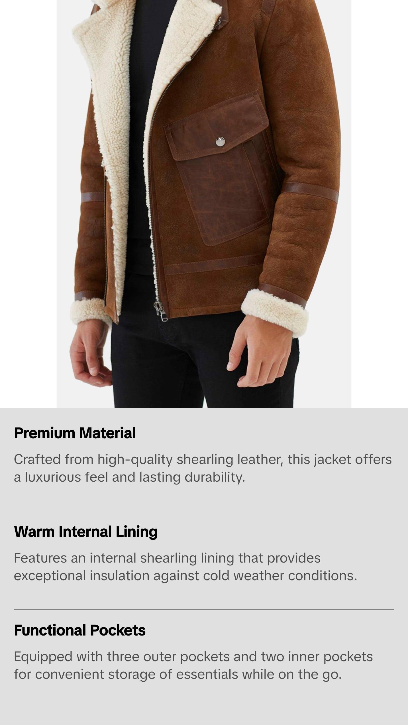 Mens Aviator Brown and White Shearling Leather Jacket