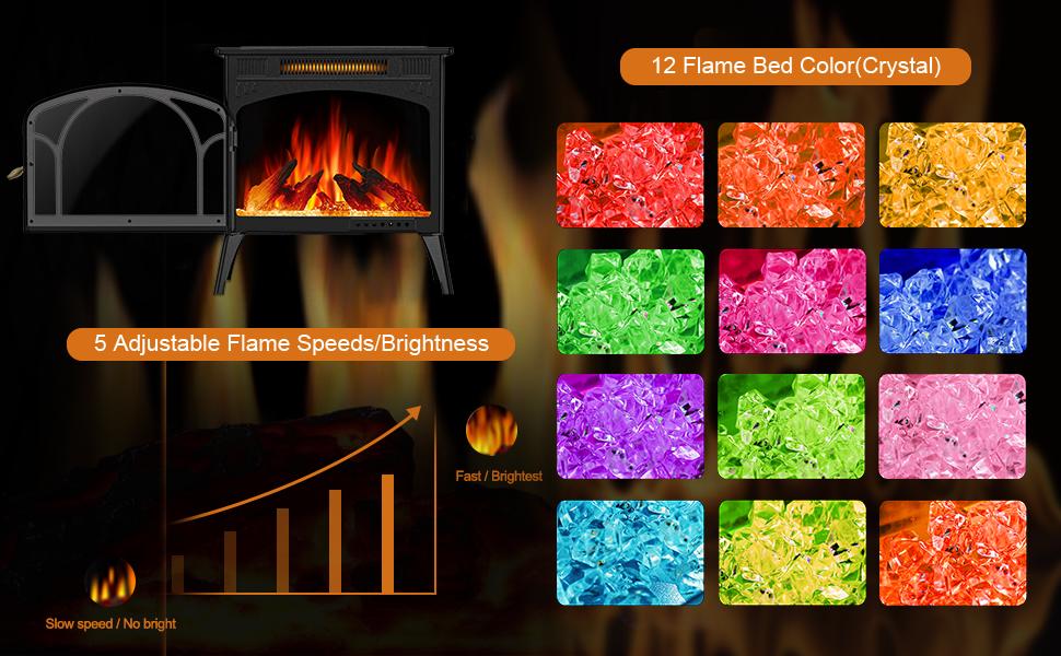 R.W.FLAME Electric Fireplace Heater 12 Flame Colors/ 4 Flame colors, 25"/ 17''Freestanding Infrared Stove, 5100BTU, 3D Realistic Flame Effects, Adjustable Brightness and Heating Mode, Overheating Safe Design, Remote, Timer, ETL Certified energy efficient