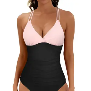 Hilor Women's Underwire Tankini Top Only Ruched Tummy Control Bathing Suits V Neck Crossback Swim Tops