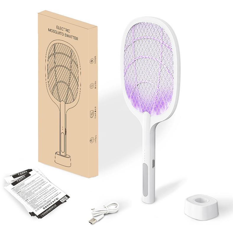 3000V USB Rechargeable Electric Fly Swatter & Bug Zapper with 1200mAh Battery, 3-Layer Safety Mesh,physical Insecticide Without Chemical Pollution, Purple UV Light for Indoor & Outdoor Use - Essential for Home, Backyard, and Camping