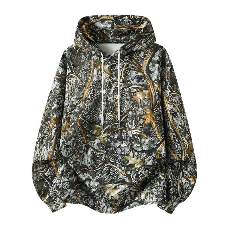 Men's spring and autumn American camouflage hooded jacket, retro fashion simple camouflage daily tooling sweater, breathable and comfortable long-sleeved street hooded cardigan jacket