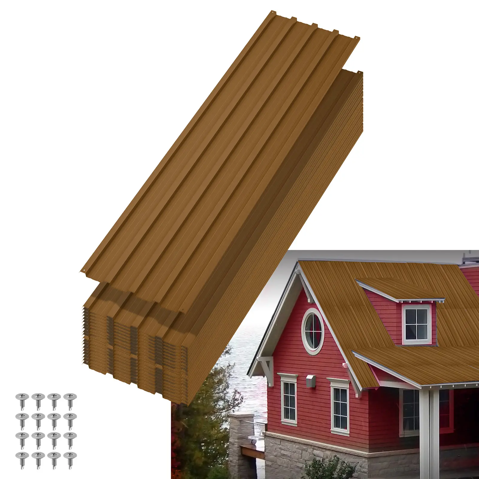 20-Piece Galvanized Metal Corrugated Roofing Panels & Wall Panels Kit, 16.8in×3.54ft/16.8in×6.1ft Sizes, Weatherproof, Drainage-Enhanced, Easy-to-Install, with Included Screws for Carports, Barns, Agricultural Structures