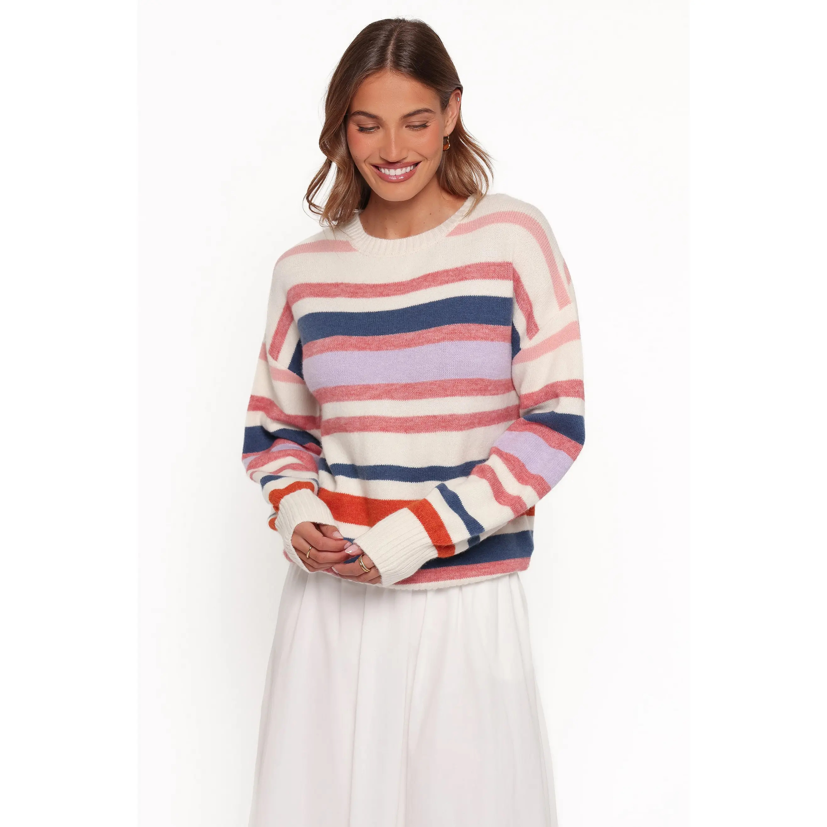 Saski Knit Sweater - Cream Multi Stripe