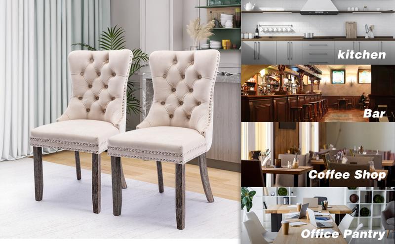 Velvet Dining Chair Set of 2 and Set of 4 with Upholstered Tufted Design and Nailhead Trim for Kitchen and Dining Room dinning chair