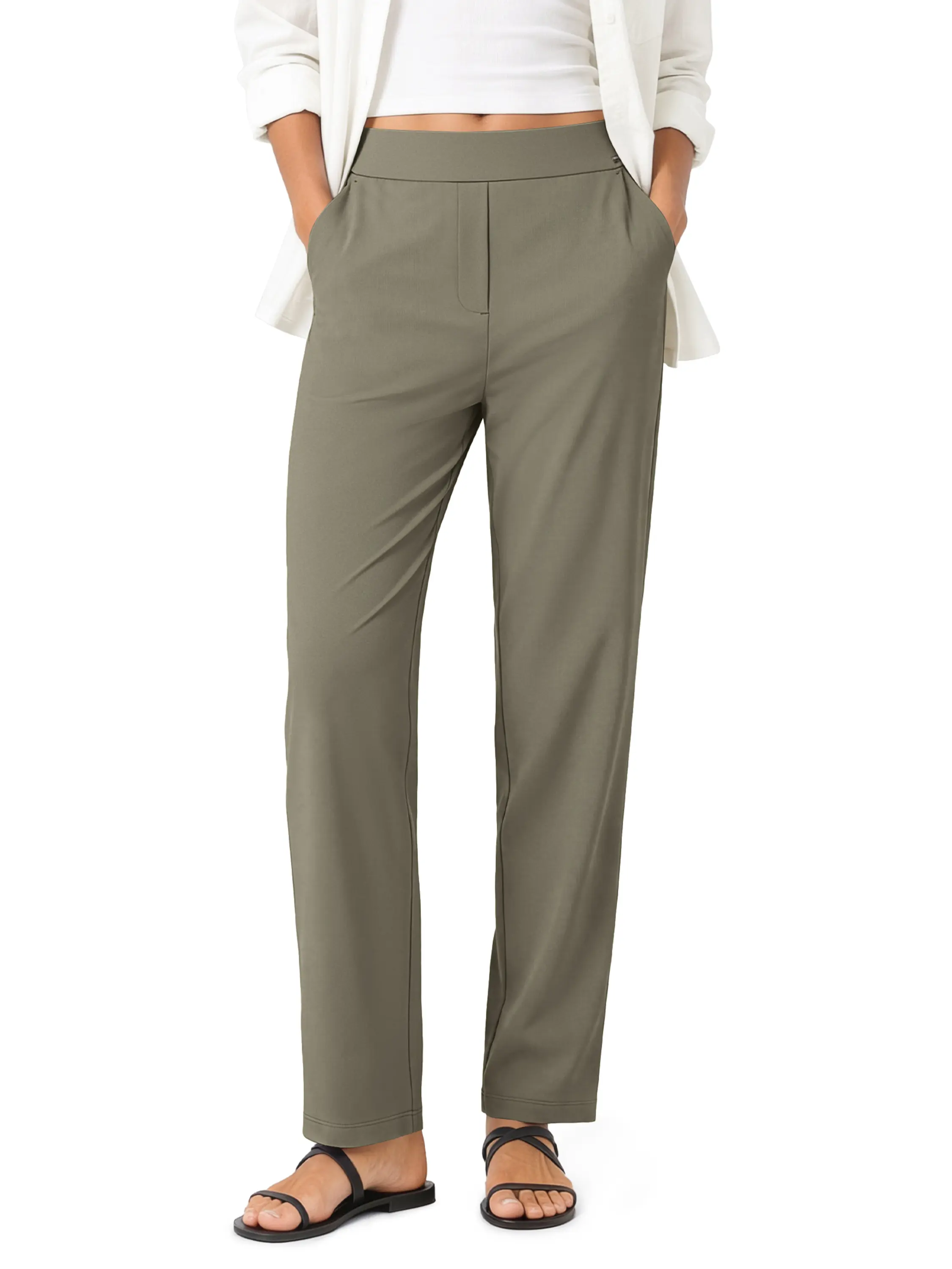 ODODOS Women's High-Rise Plain Work Pants Women, 4-Way Stretch Nylon Elastane Tailored Tapered Trouser, Side Pockets, Back Welt Pockets, Adjustable Inner Drawcord, Faux-Fly, 27" Inseam Ankle Length