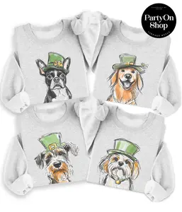 St. Patrick's Day Dog Sweatshirts St Patricks Dog Breed Pullover Casual Crewneck Pug Frenchie Shepherd Terrier Husky Great Dane Maltese Puppy Sweatshirt