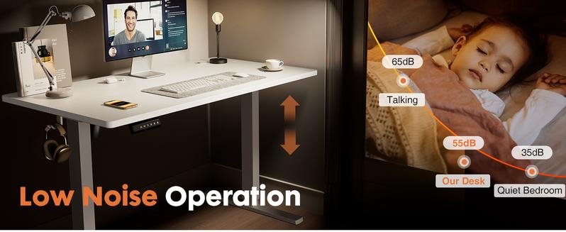 Electric Adjustable Height Standing Desk - 2 Joined Tabletops Ergonomic Sit Stand Workstation for Gaming & Office