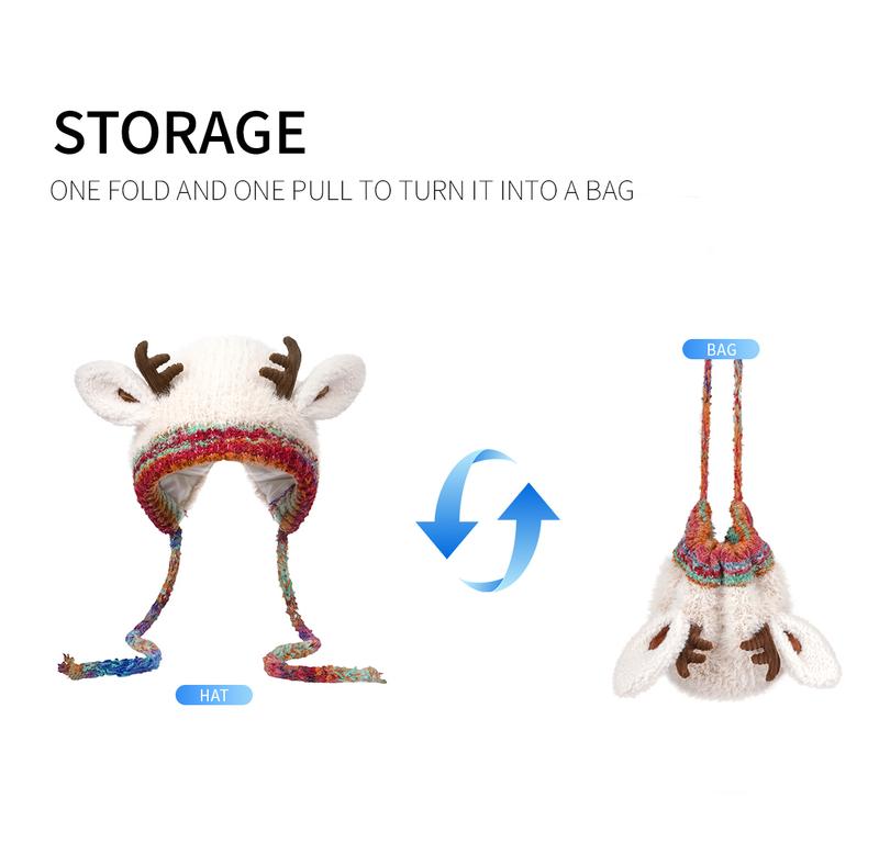 Original design Festive Christmas Antler Hat (It can be used，A hat has multiple uses.)Knitted Ear Protection Windproof Warm Hat Suitable for the family It can be worn by adults , without limiting the circumference of the head，for Thanksgiving & Christmas。