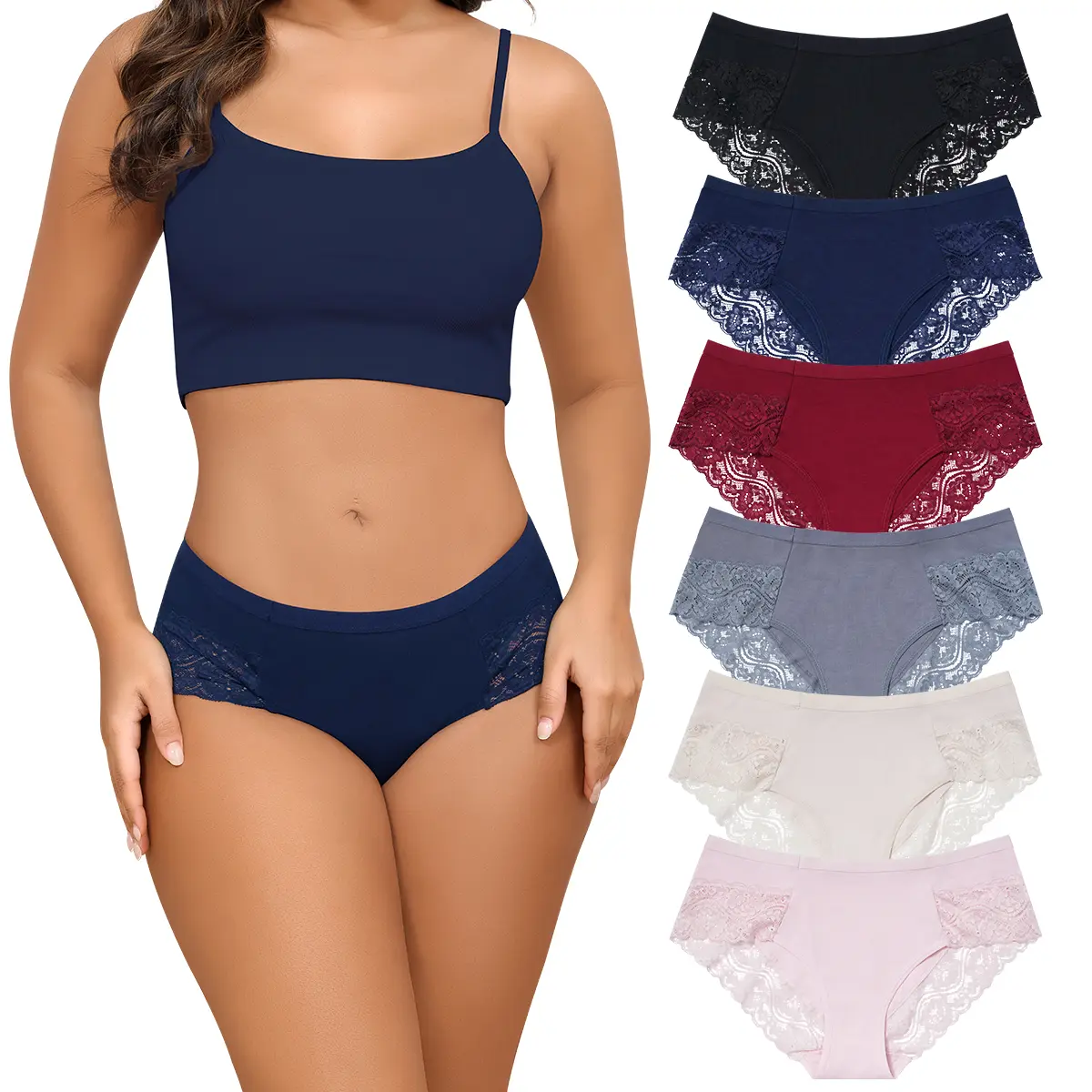Seamless Lace Briefs for Women, 6 Pack Lacy Hipster Bikini, Soft No Show with a Stretchy Fit for Casual Chic Wear, Underwear For Women, Stretchy Fit Moves With Your Body, Lady, Panty, Cheeky, Cute, Cotton Blend, Retro, S, Basic, Panties